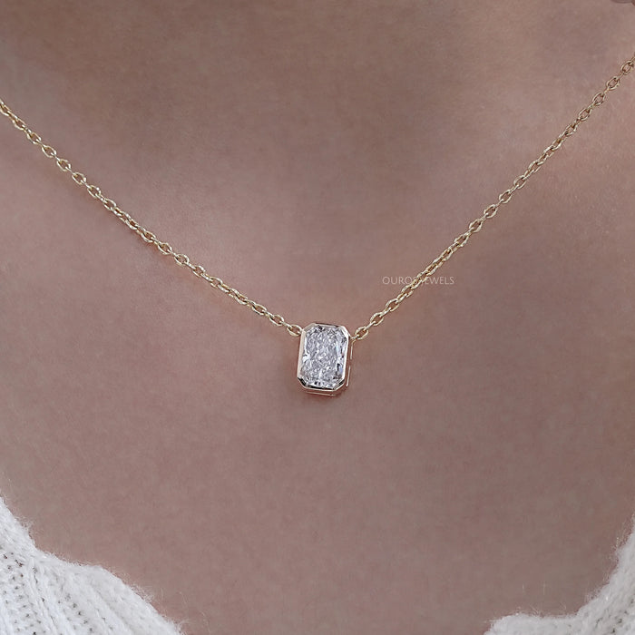 Radiant Cut Lab Grown Diamond Bezel Set Necklace 