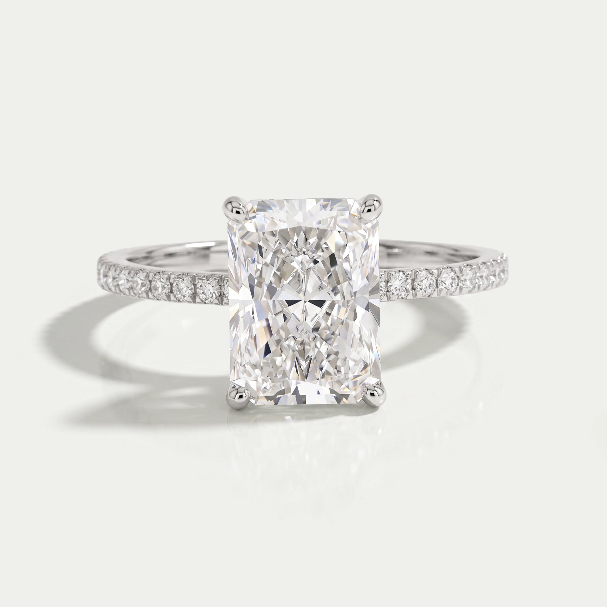 Radiant Cut Hidden Halo Solitaire Accent Engagement Ring