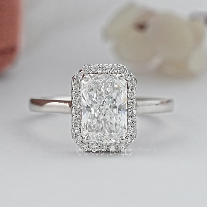 Radiant Cut Lab Grown Diamond Ring In Halo Setting 