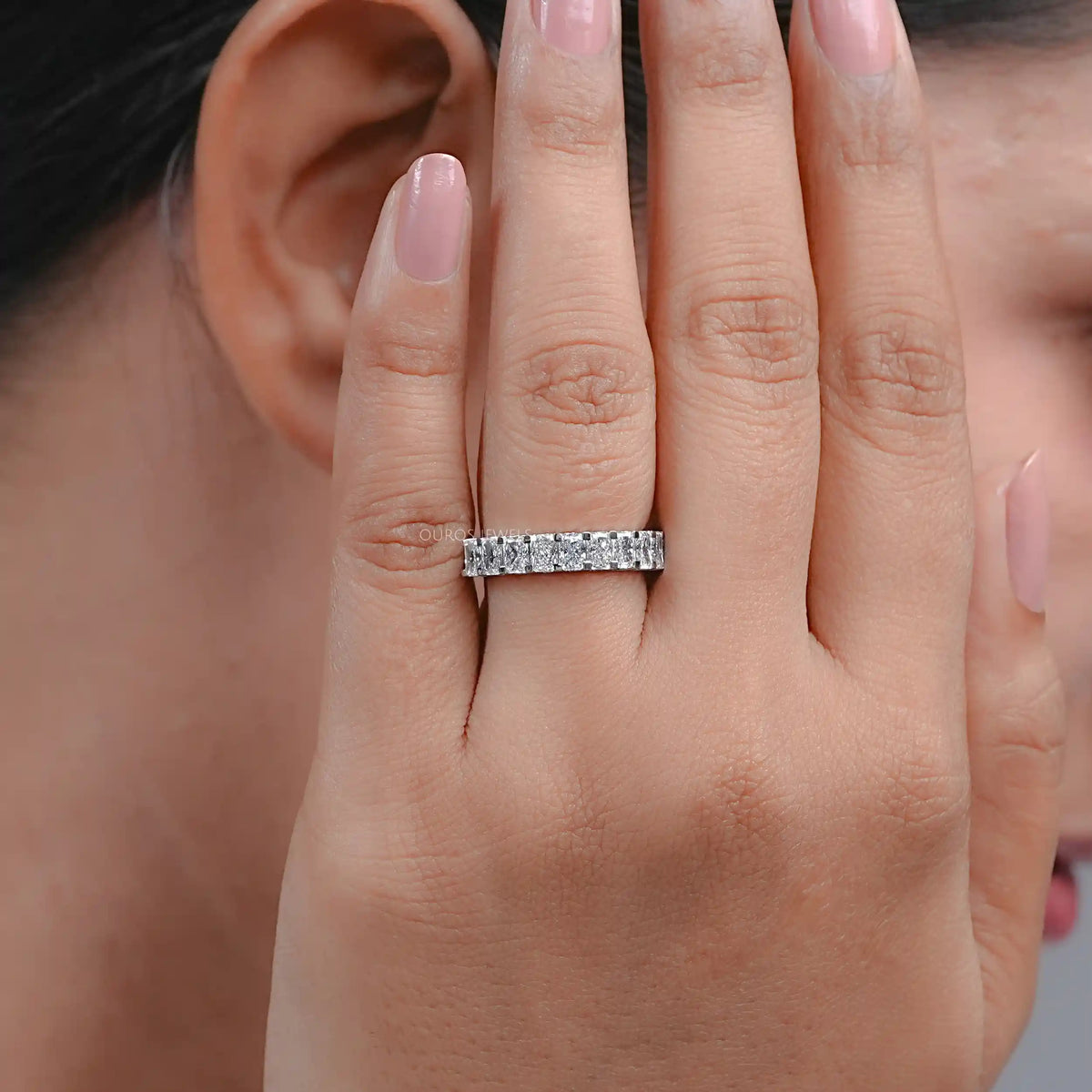 Radiant Lab Diamond Half Eternity Wedding Band Rings
