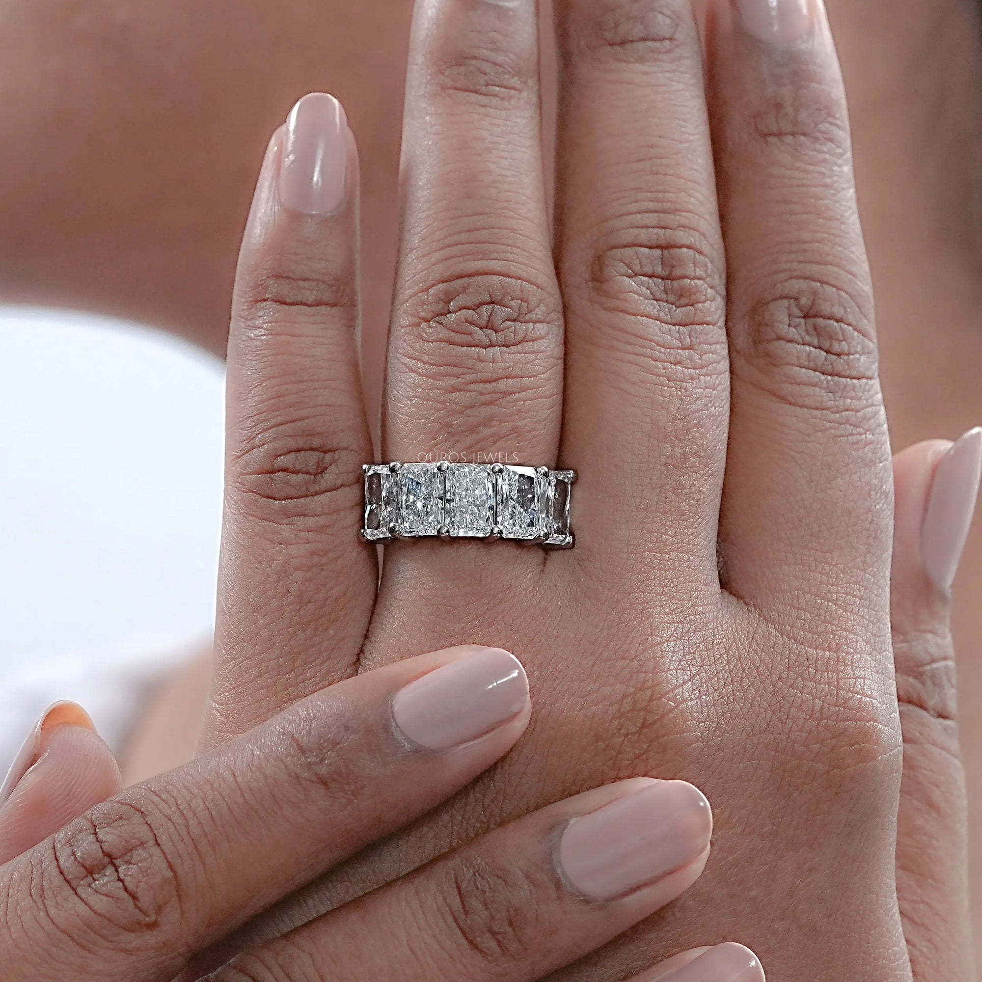 Five Stone Radiant Lab Diamond Wedding Ring Ring