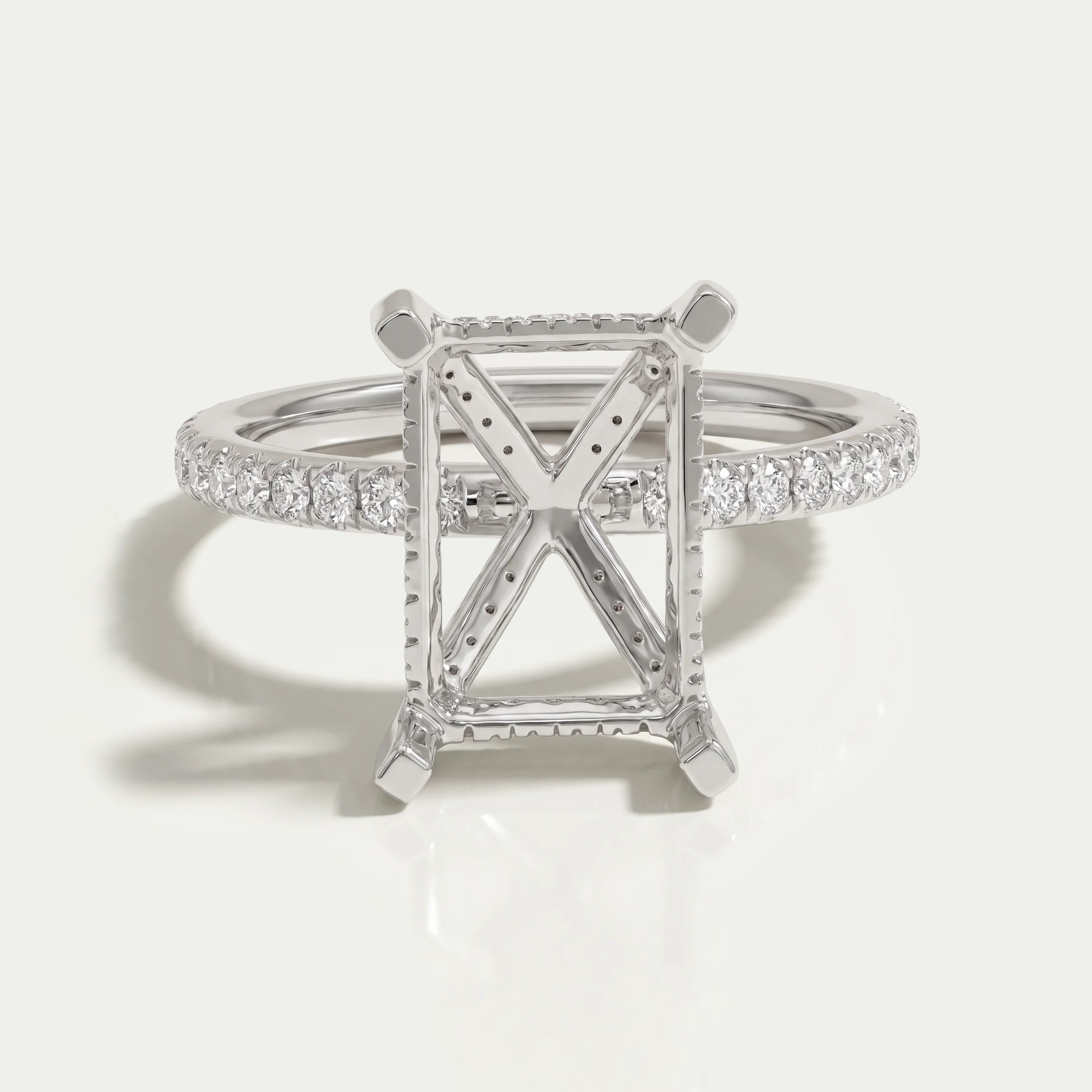 Radiant Cut Semi Mount Hidden Halo Engagement Ring