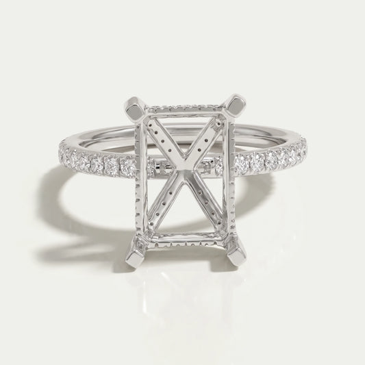 Radiant Cut Semi Mount Hidden Halo Engagement Ring