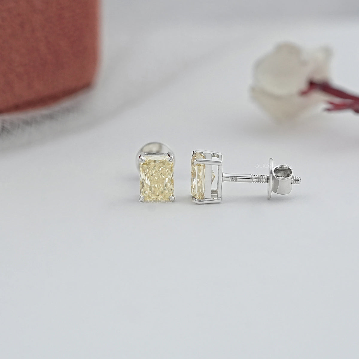 Yellow Radiant Lab Diamond Stud Earrings Earrings