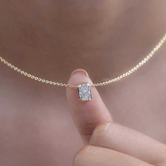 Radiant Cut Lab Grown Diamond Bezel Set Necklace 