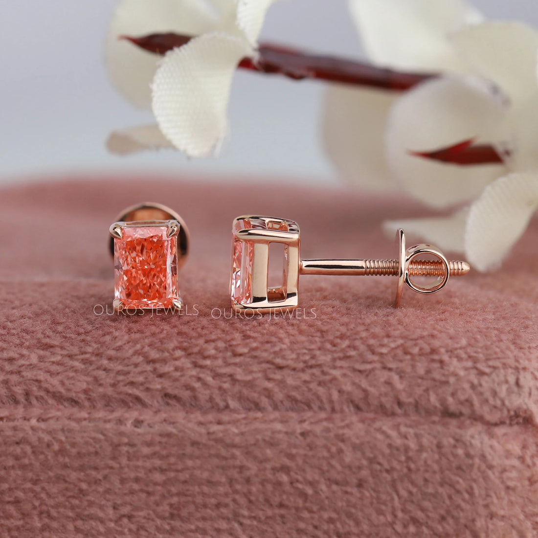 Pink Radiant Cut Lab Diamond Stud Earrings Earring