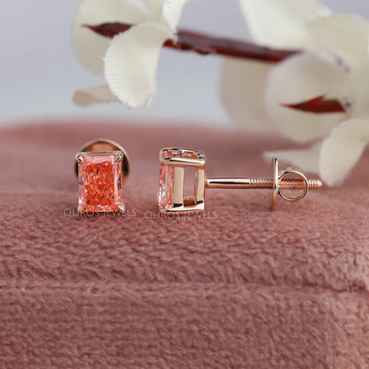 Pink Radiant Cut Lab Diamond Stud Earrings Earring