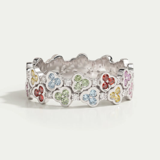 Rainbow Color Round Cut  Lab Grown Diamond Wedding Band