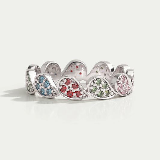 Round Cut Lab Grown Diamond Rainbow Wedding Band