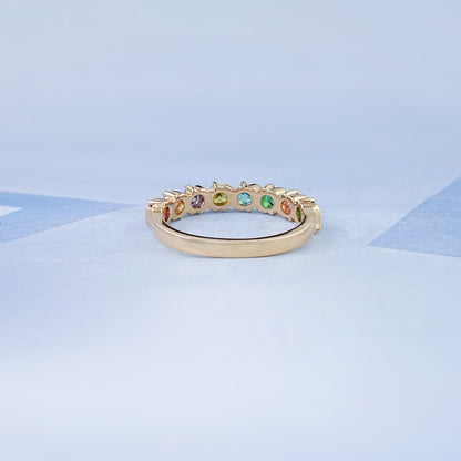 Rainbow Multi-colored Six Stone Band 