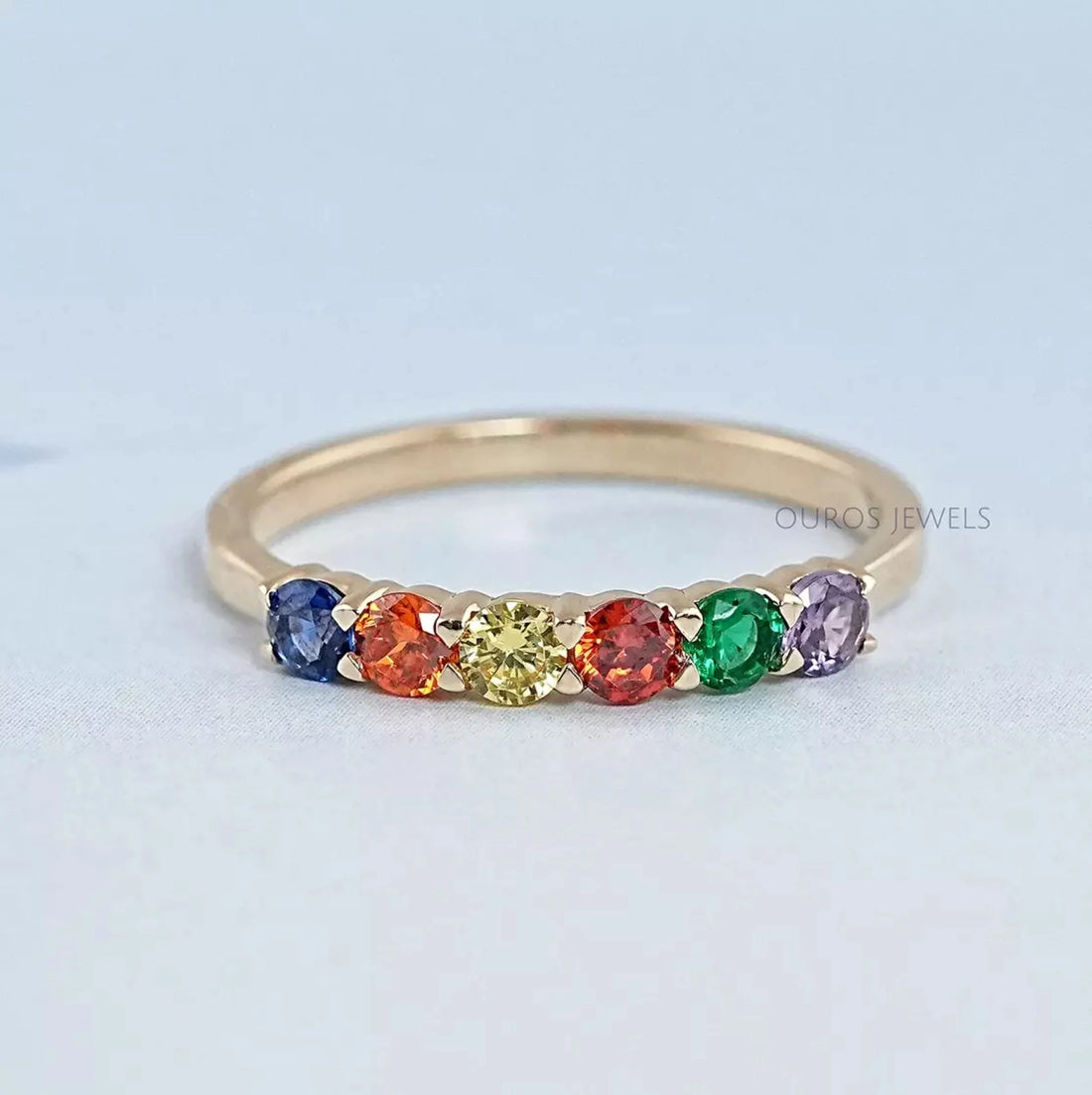 Rainbow Round Gemstone Dainty Wedding Ring Ring