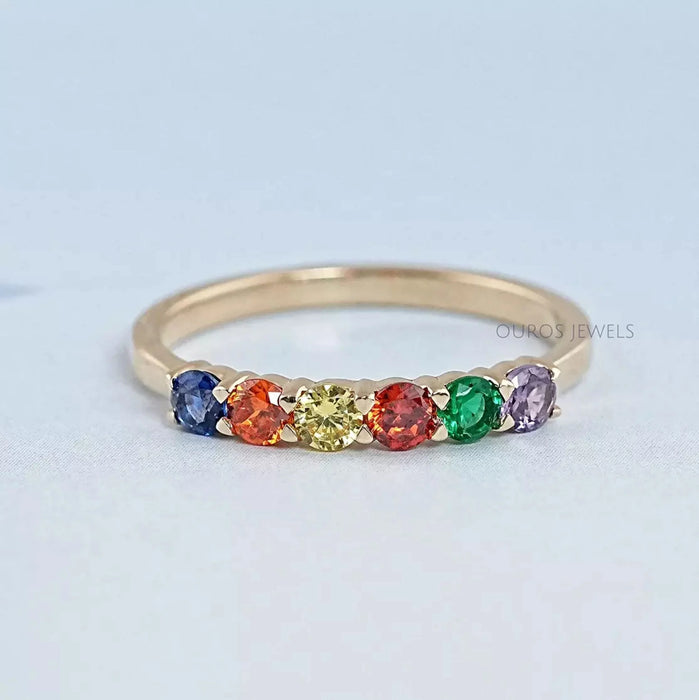 Rainbow Multi-colored Six Stone Band 