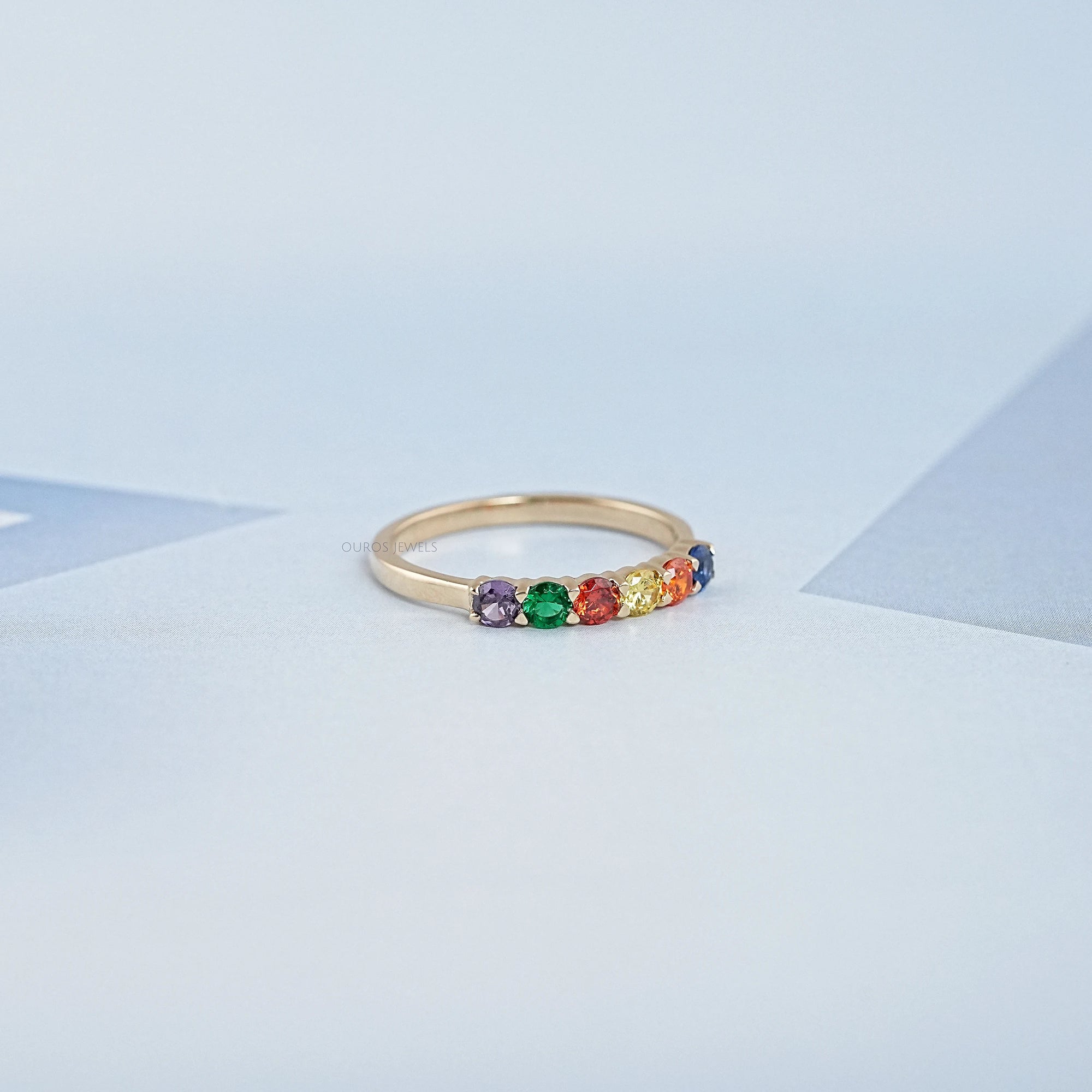 Rainbow Round Gemstone Dainty Wedding Ring Ring