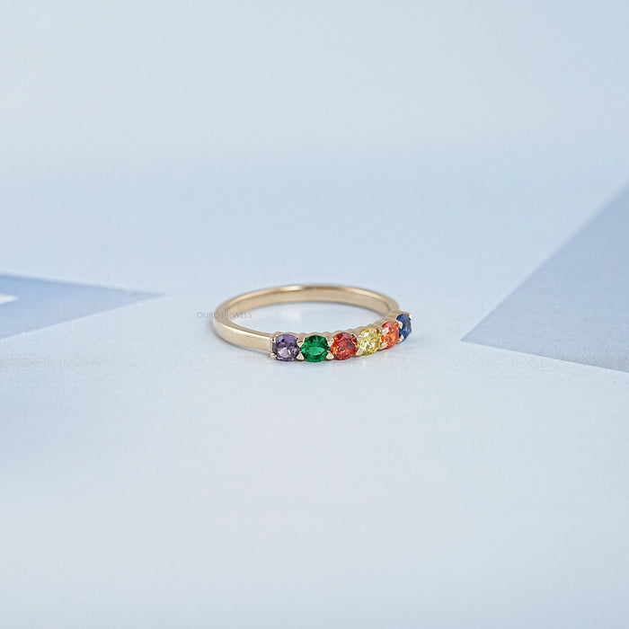 Rainbow Multi-colored Six Stone Band 