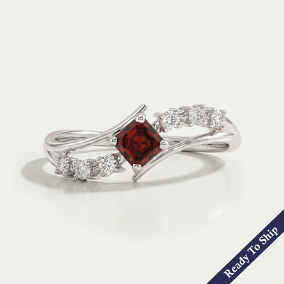Antique Shape Fancy Red Asscher Diamond Bypass Set Ring