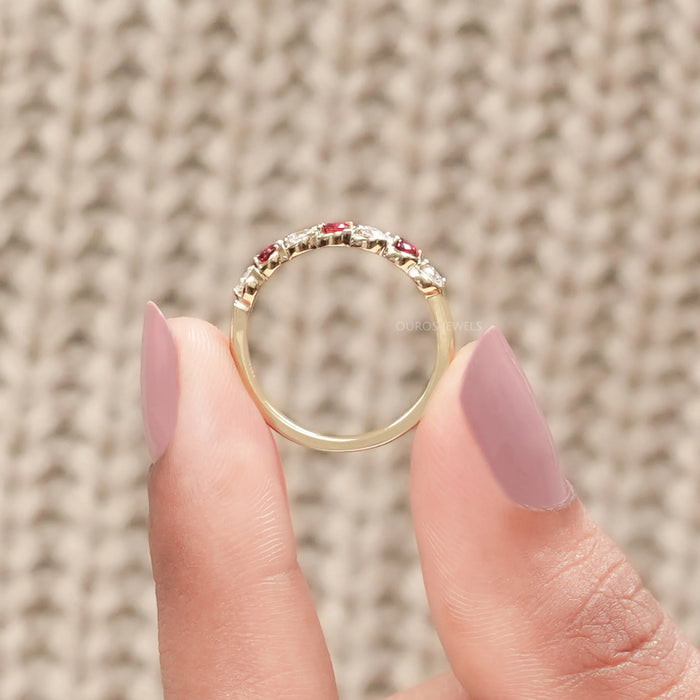 Round Ruby and Lab Grown Diamond Half Eternity Band