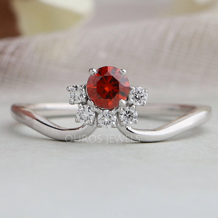 Brilliant Round Cut Red Diamond Dainty Ring