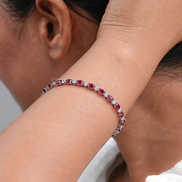 Red Ruby Oval lab Gemstone Bracelet