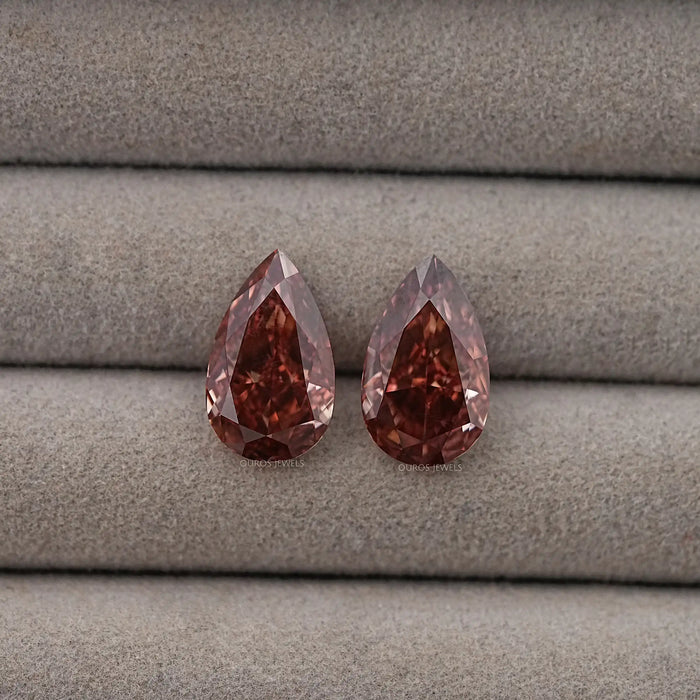 Reddish Pink Pear Cut Lab Grown Diamond Matching Pair 