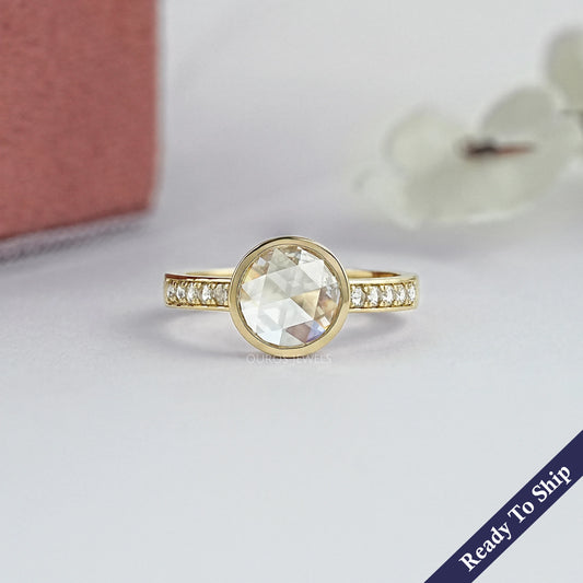 Rose Cut Round Accent Diamond Engagement Ring