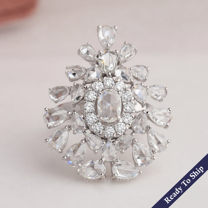 Rose Cut Lab Diamond Cluster Ring