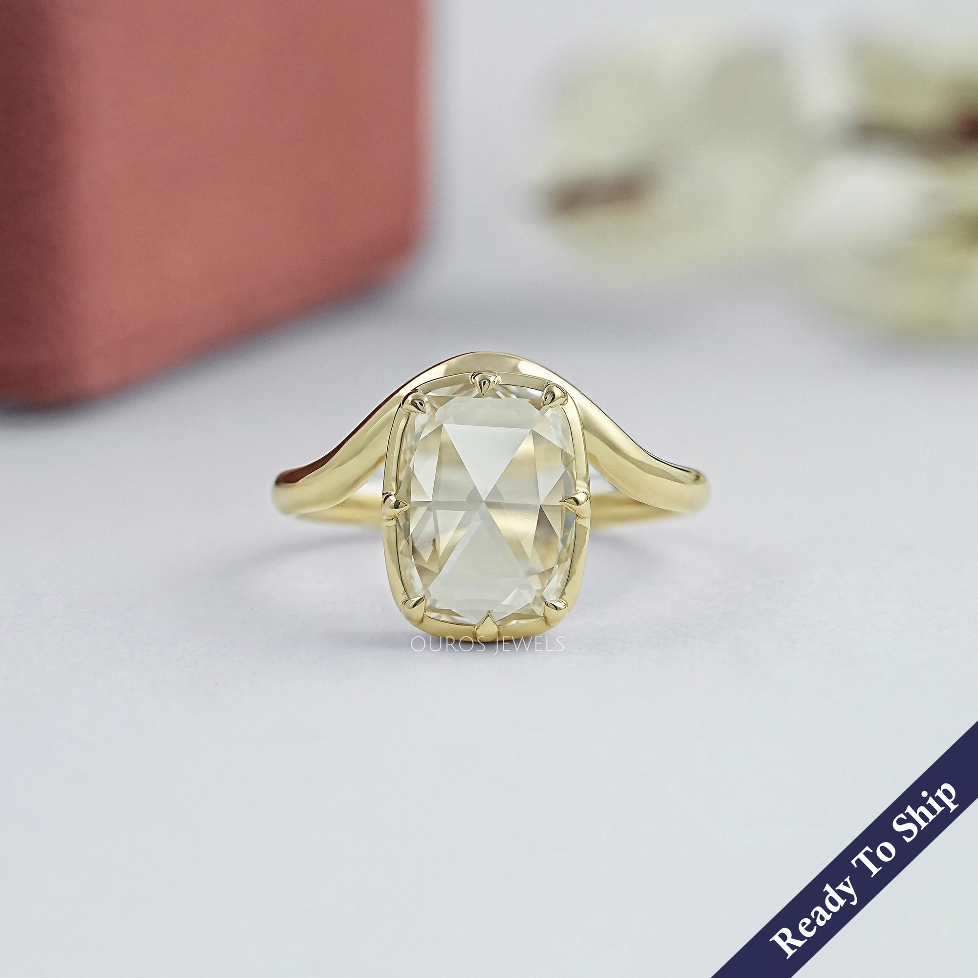Rose Cut Elongated Cushion Curved Ring