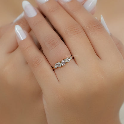 Five Stone Rose Cut Lab Diamond Ring