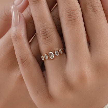 Five Stone Rose Cut Oval Diamond Ring