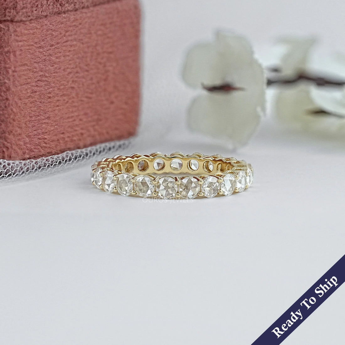 Rose Cut Round Diamond Eternity Wedding Band Ring