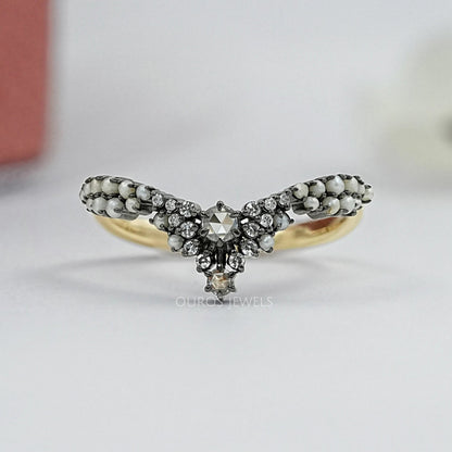 Marquise and Round Lab Diamond Curved Wedding Ring 