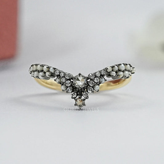 Marquise and Round Lab Diamond Curved Wedding Ring 