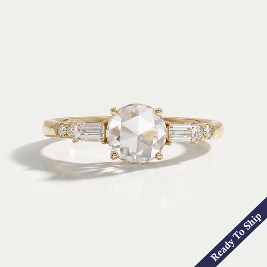 Rose Cut Round And Baguette Diamond Accent Ring Ring