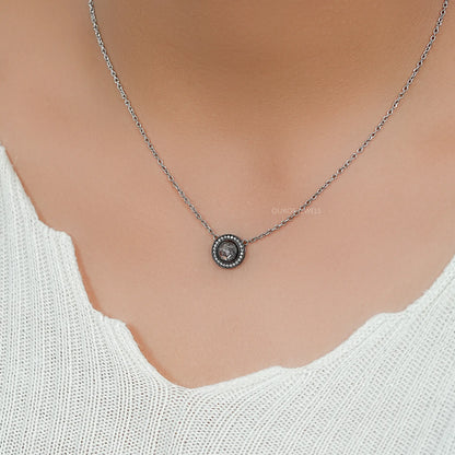Rose Cut Round Diamond Halo Necklace