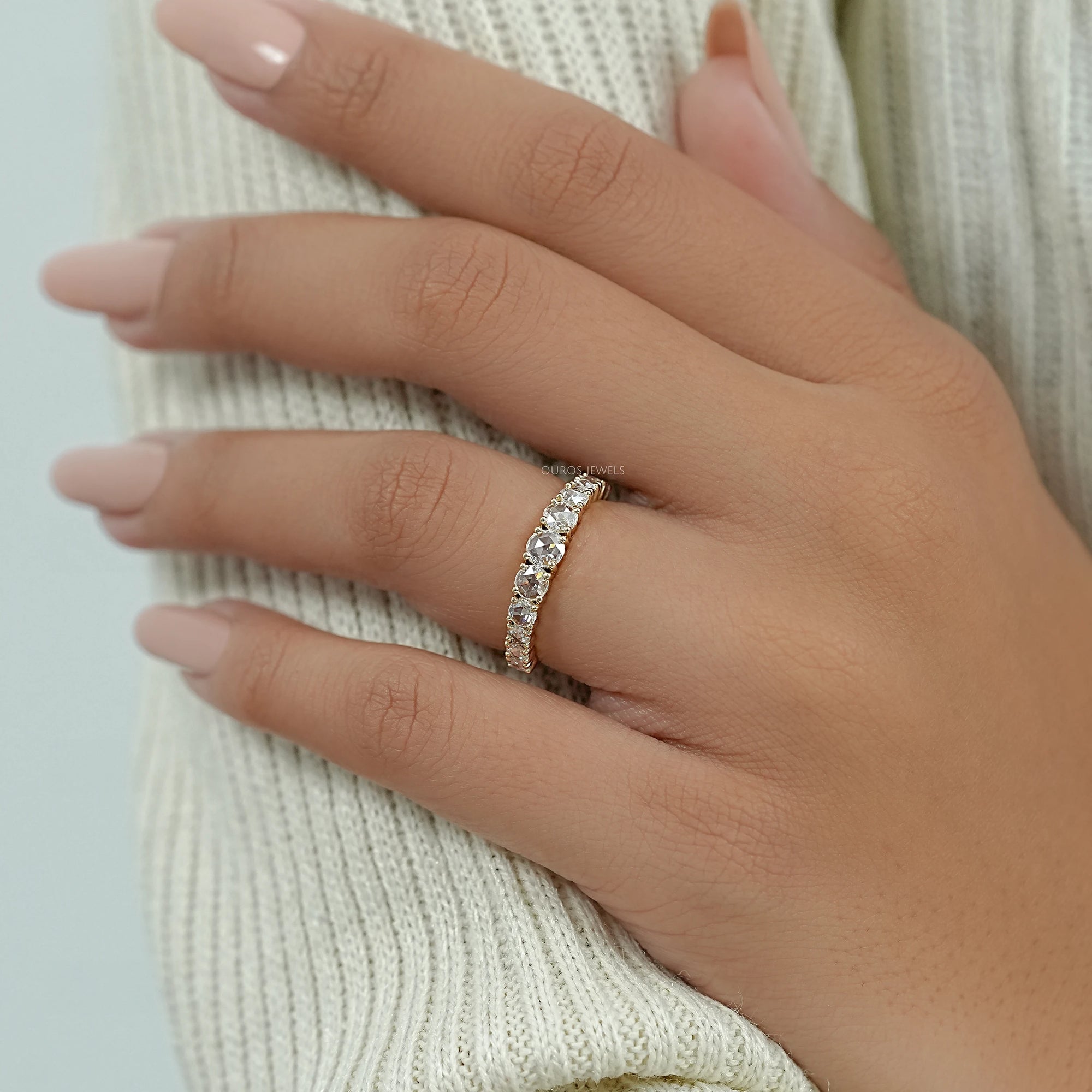 Rose Cut Round Diamond Half Eternity Band
