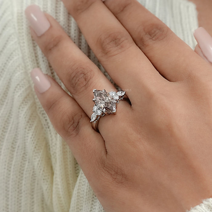 Champagne Marquise Lab Diamond Solitaire Accent Ring