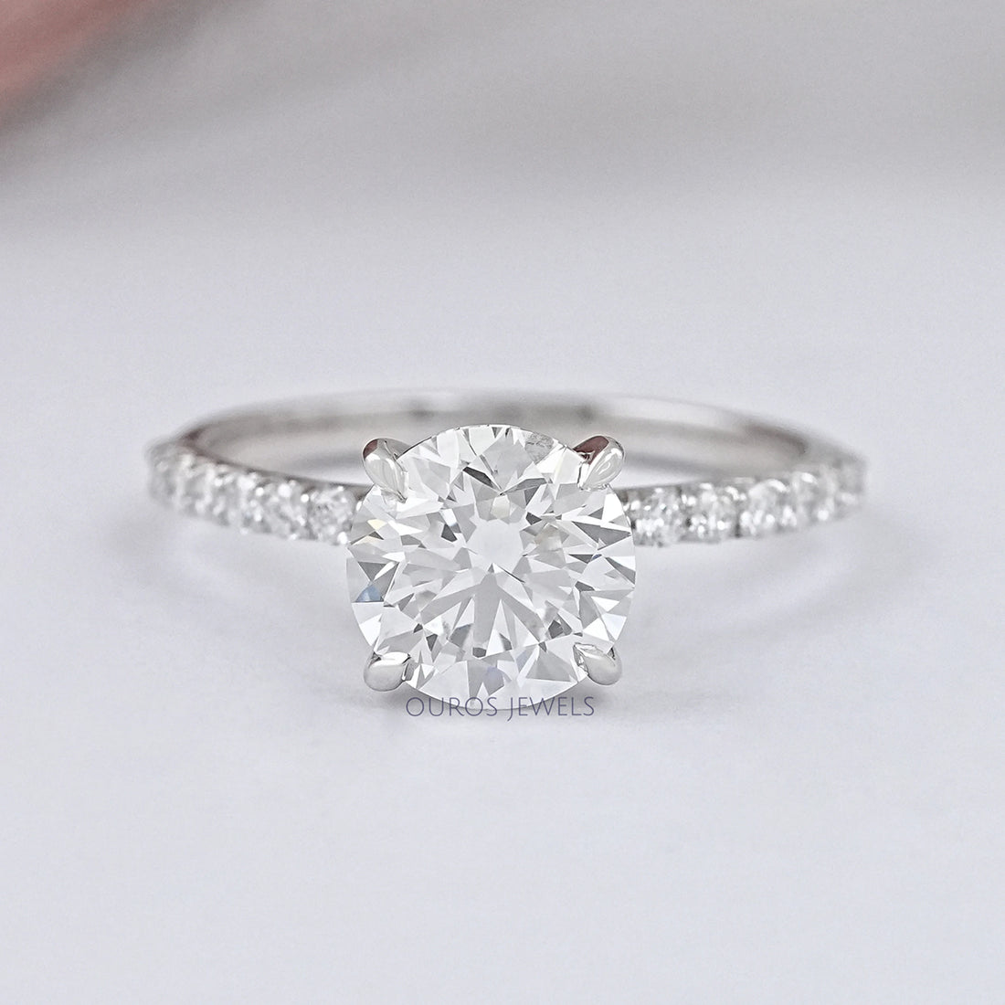 Round Lab Grown Solitaire Accent Engagement Ring