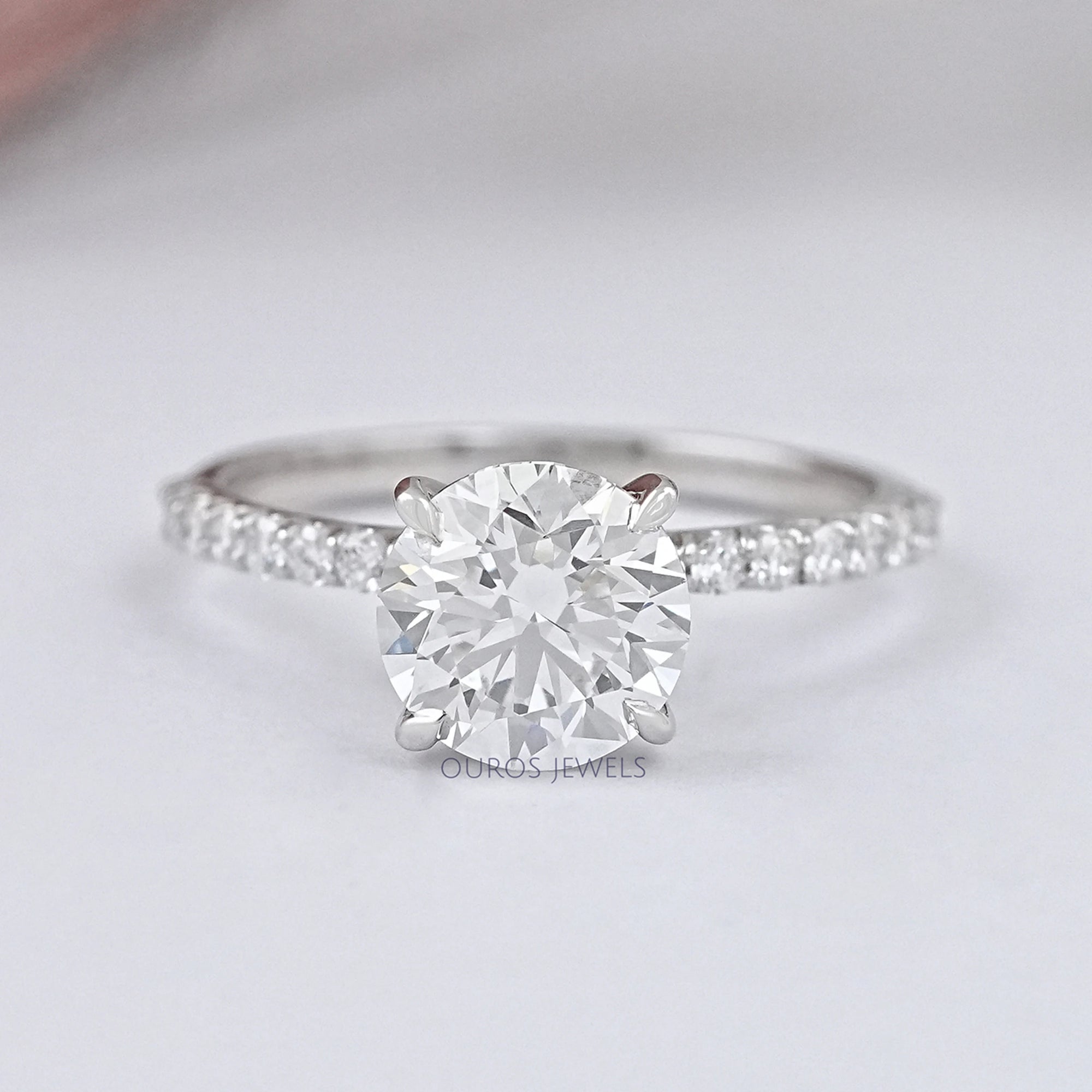 Round Lab Grown Solitaire Accent Engagement Ring