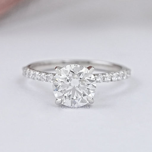 front view of round lab grown diamond white gold solitaire engagement ring