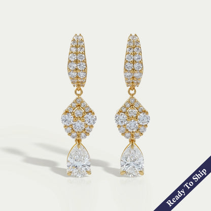 Pear And Round Diamond Pave Dangle Hoop Earrings