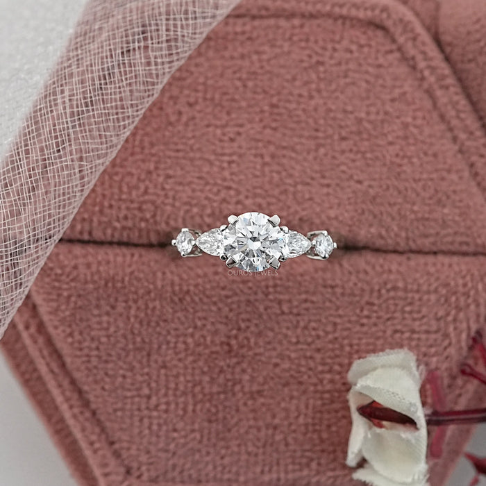 Round And Pear Diamond Five Stone Engagement Ring