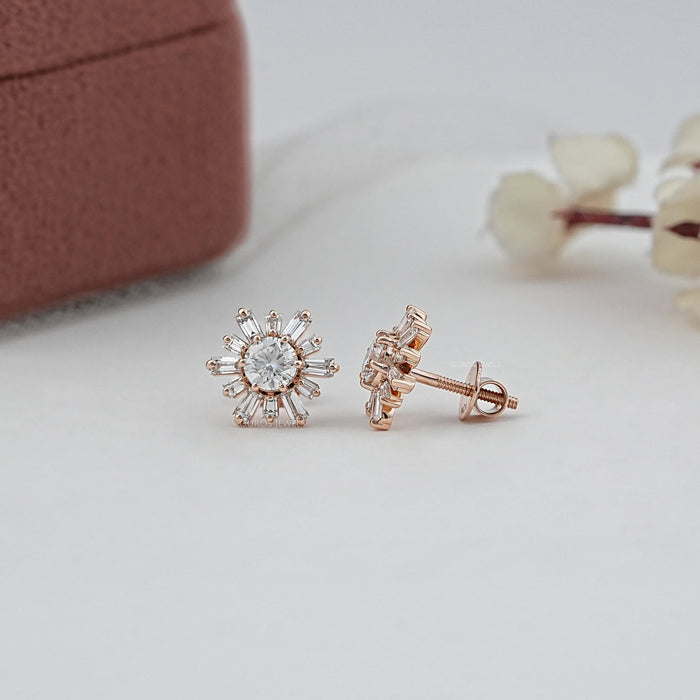 Round And Tapered Baguette Diamond Earrings