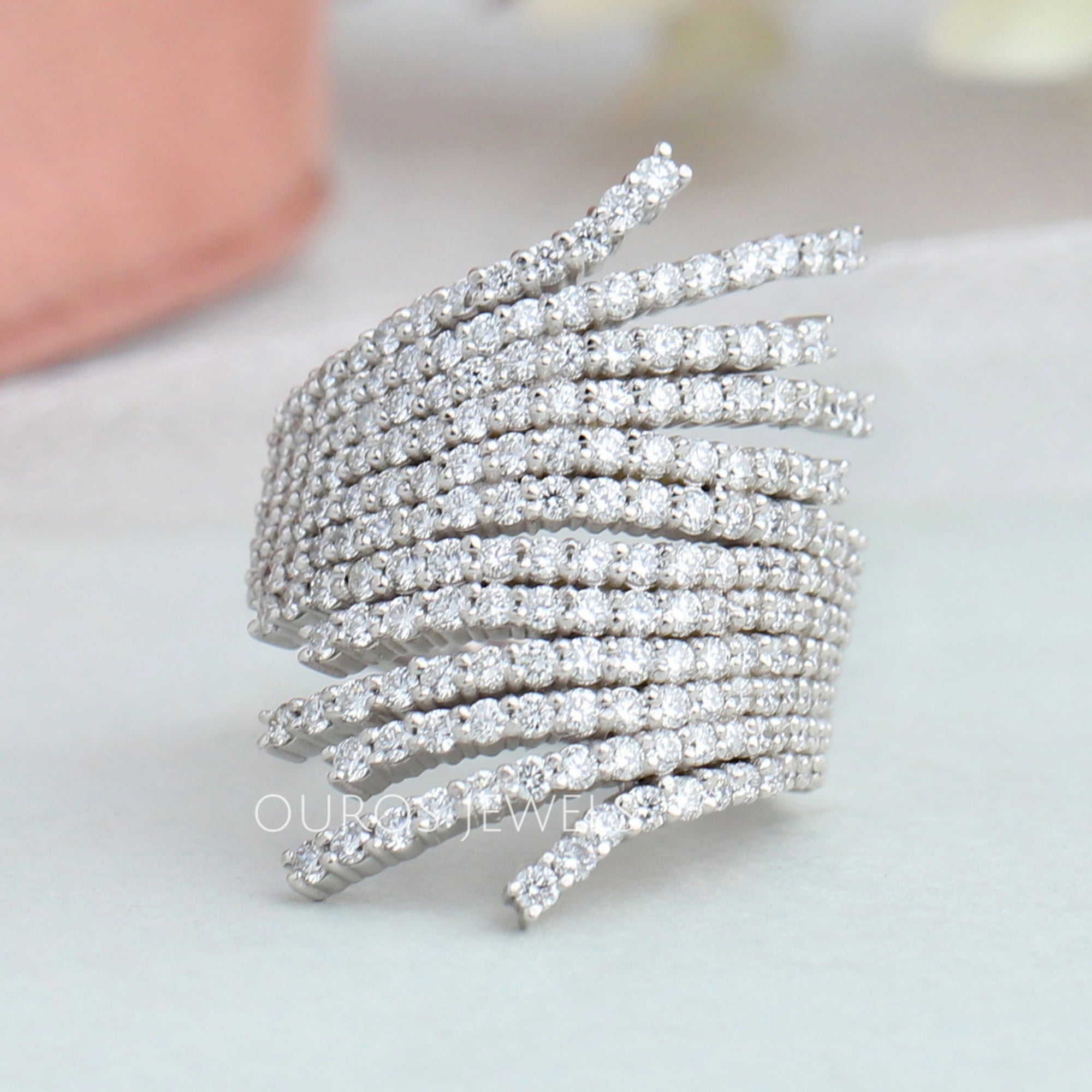 Round Cut Row Bypass Engagement Ring