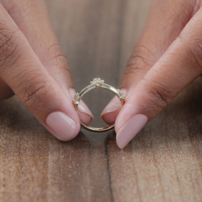 Crown Style Round Cut Lab Diamond Chevron Band