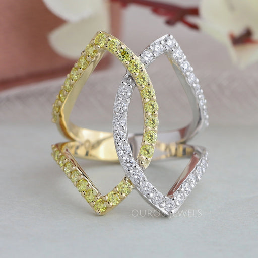 front view of round cut lab diamond cocktail ring for party wear