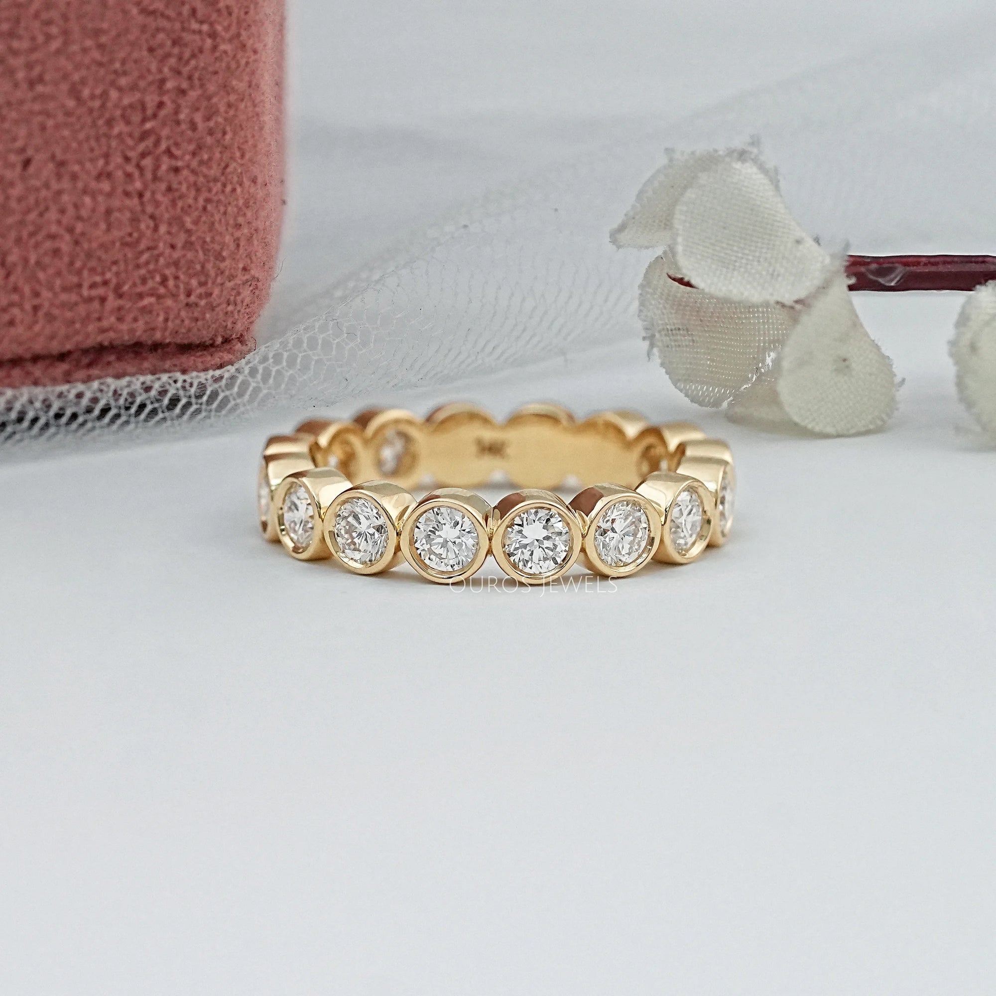 Round Lab Diamond Bezel Set Eternity Band Ring