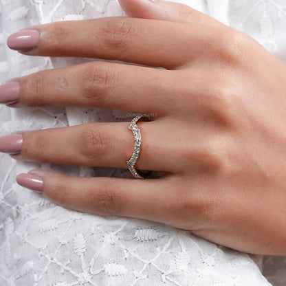 Pave Set Round Cut Diamond Deep Curved Wedding Band Rings