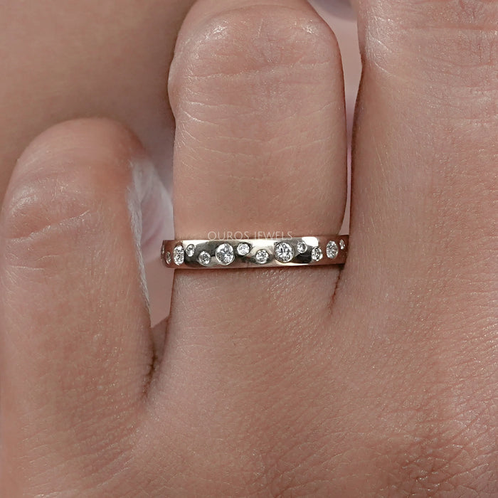 Round Lab Diamond Flush Set Wedding Band 