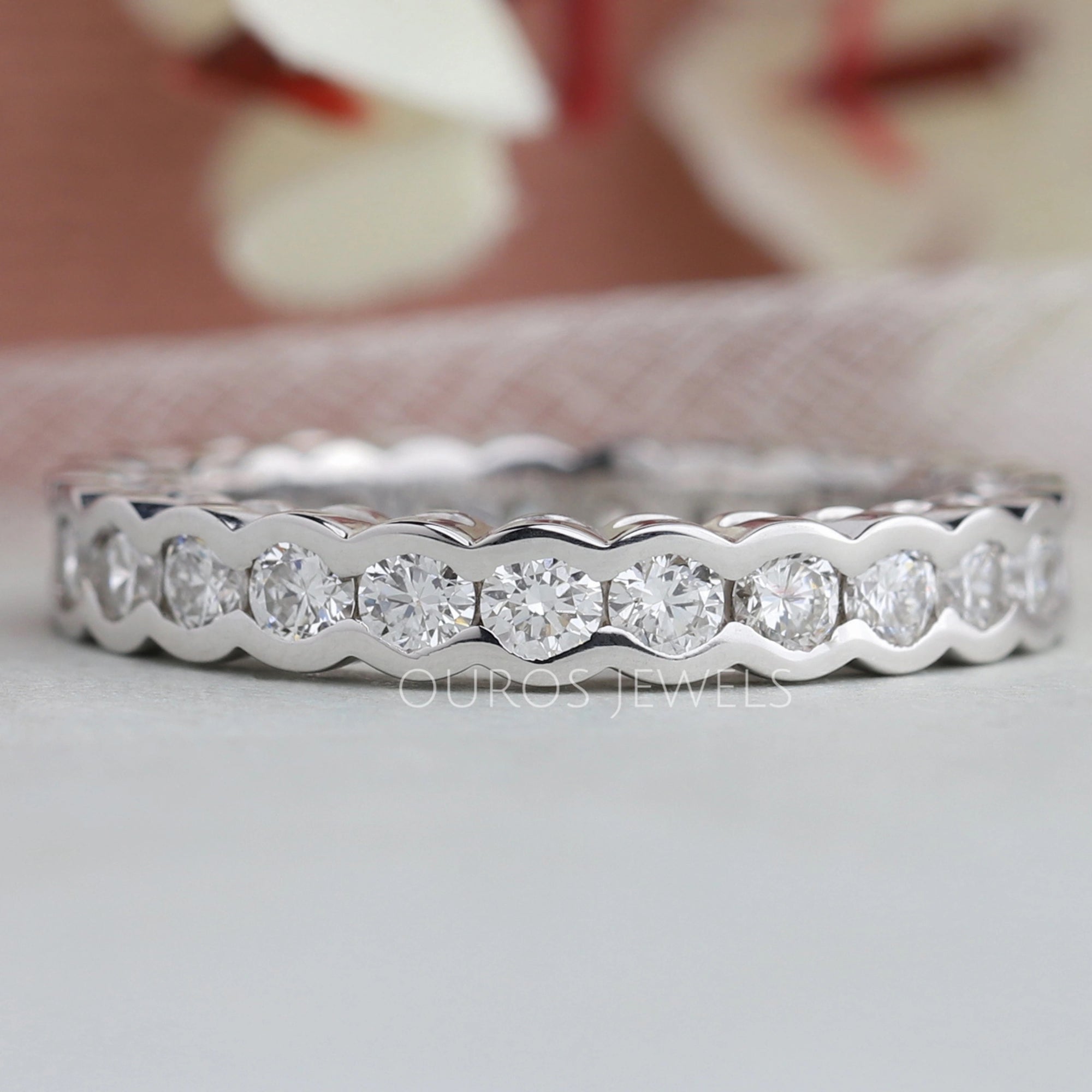 Round Shape Lab Diamond Half Bezel Set Band