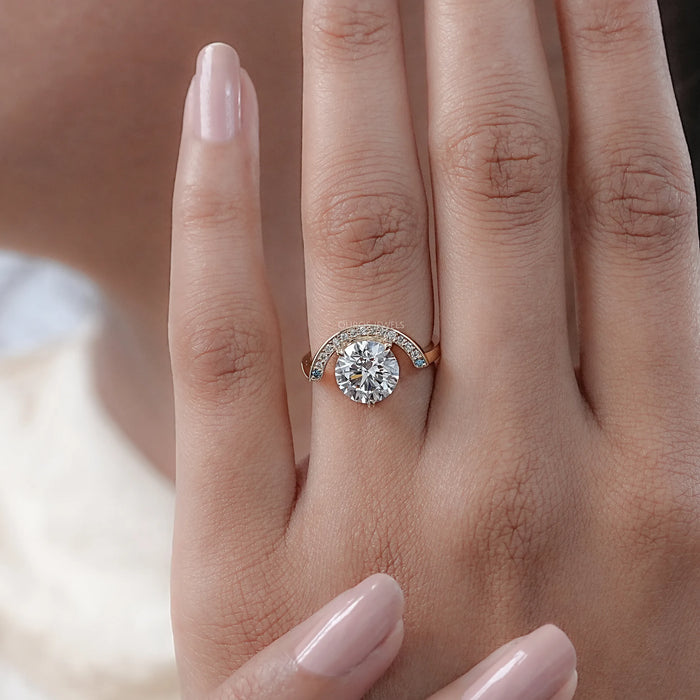 Crescent Halo Round Cut Lab Diamond Engagement Ring