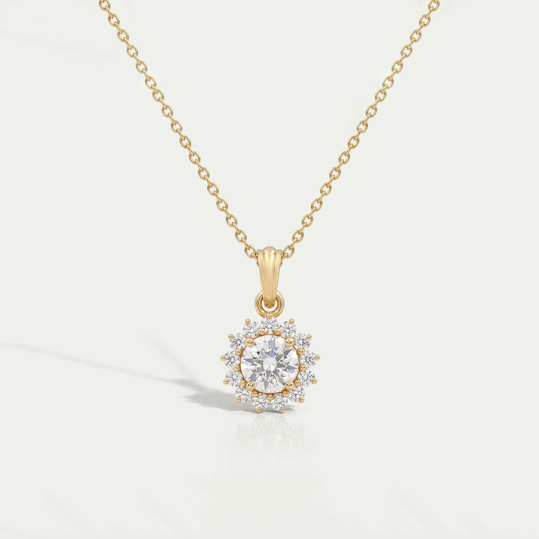 Prong Set Round Cut Halo Lab Diamond Pendant Necklaces